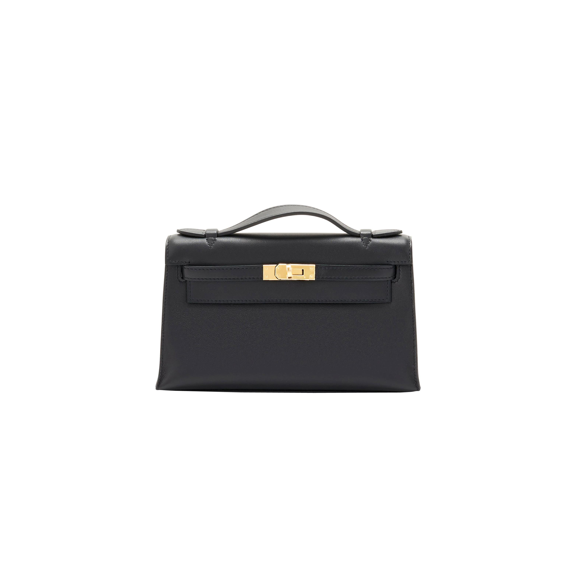 HERMÈS MASTER KELLY POCHETTE BLACK GOLD HARDWARE CLUTCH CUT BAG SWIFT (22*14*7cm) 